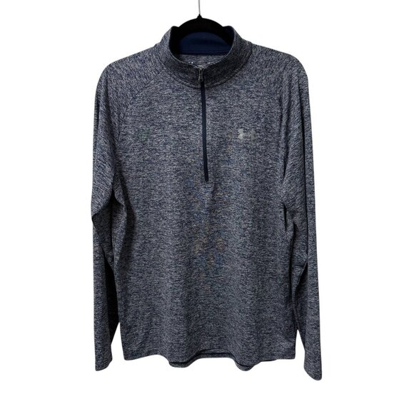 UNDER ARMOUR TECH 1/2 ZIP PULLOVER LOOSE FIT HEAT GEAR MENS L BLUE HEATHERED - Picture 1 of 7